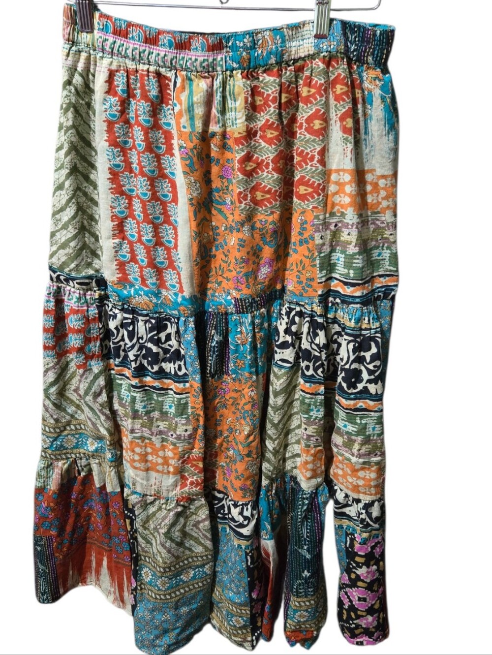 Signals XL Boho Patchwork Cotton Maxi Skirt Multicolor